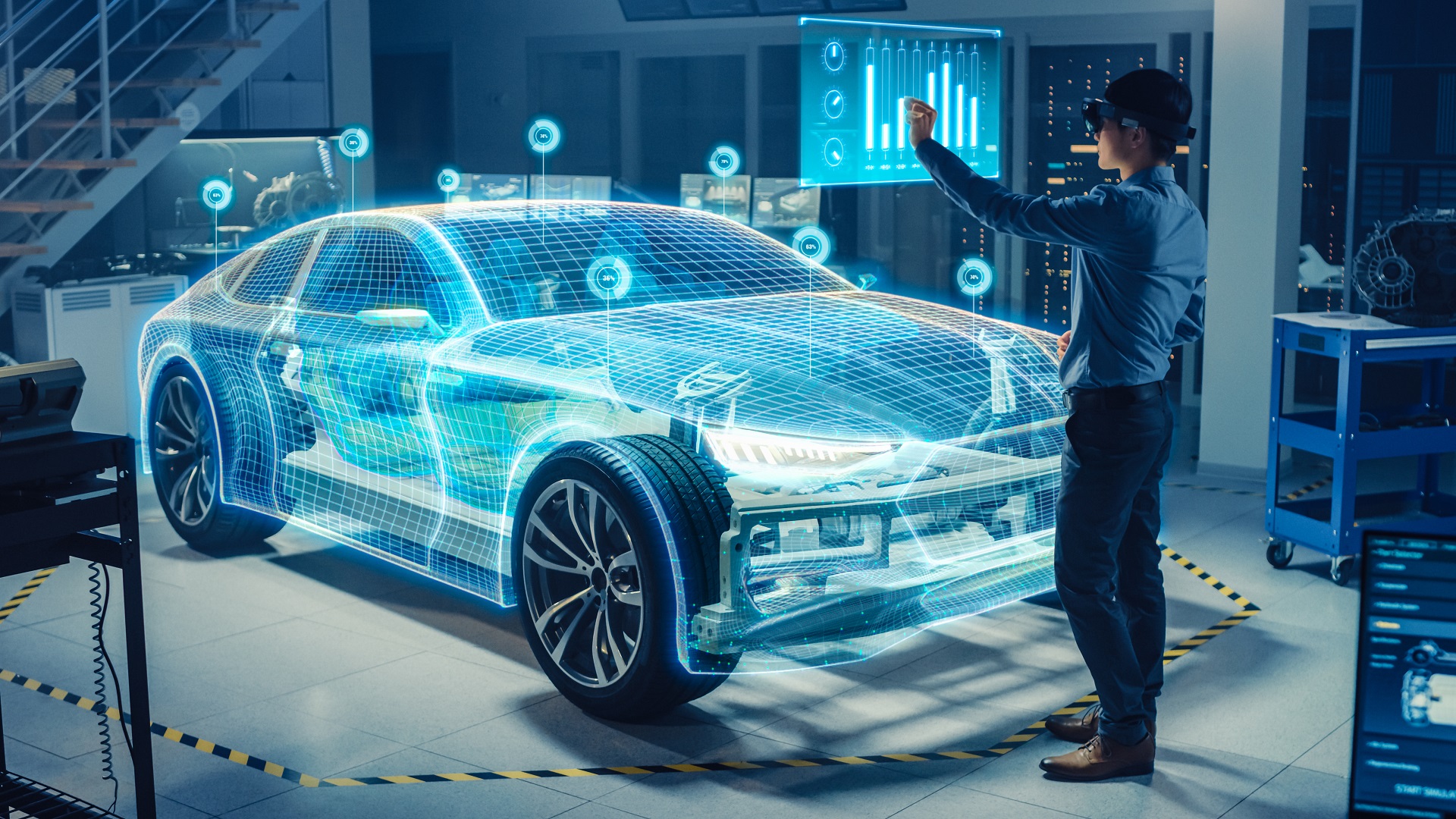 Ein digitaler Zwilling eines Autos als Produkt von Digital Engineering 